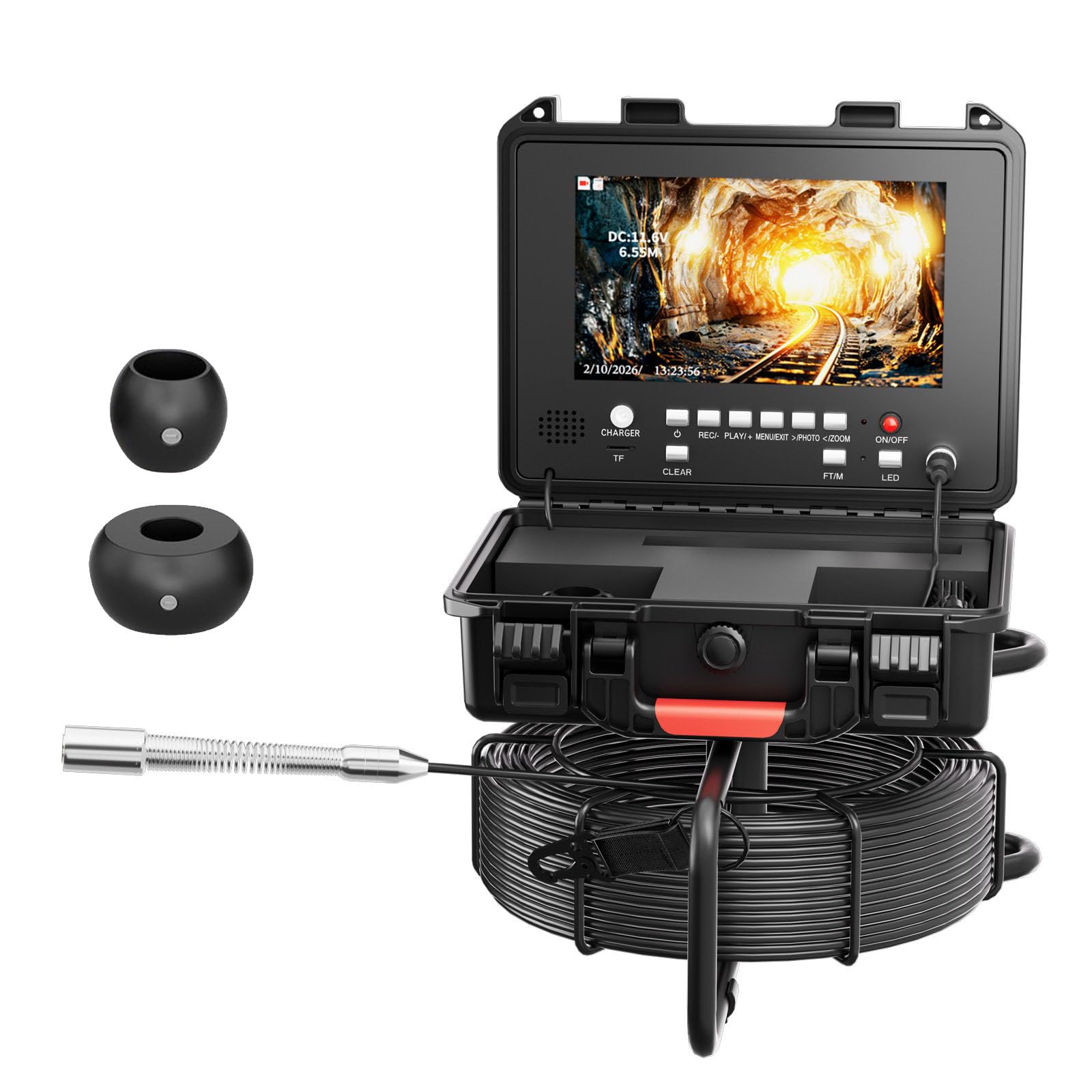 Cámara De Inspección De Tuberías DVR 1080P HD,Borescope 9"AHD,Detector De Alcantarillas,Contador De Metros,Cabezal De Cámara 18mm,8 LED Blancas,Tarjeta 32G Incluida,Cable Negro 5mm,I(Size:50 M/164 FT)