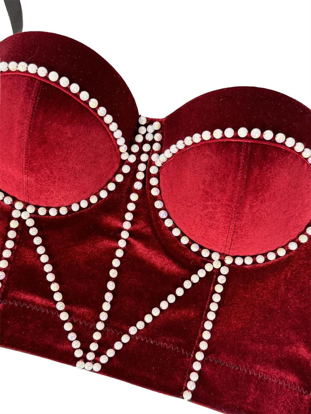 Women's Beading Embellished Corset Strap Fleece Spaghetti Straps Bone Bra Slim-Fit Bras