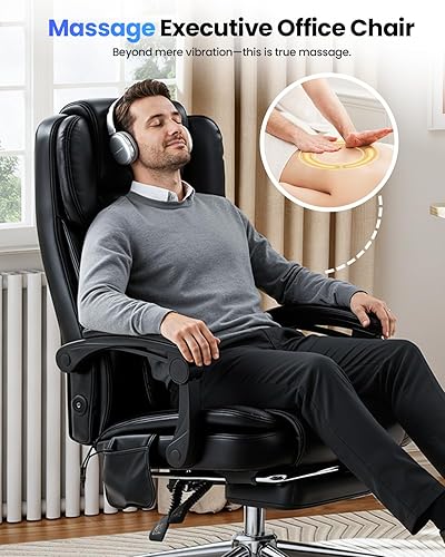 Miniatura 4 de Silla de oficina grande y alta de 300 libras con masaje de amasamiento 3D, sillas de oficina para aliviar el dolor de espalda, comodidad ergonómica,