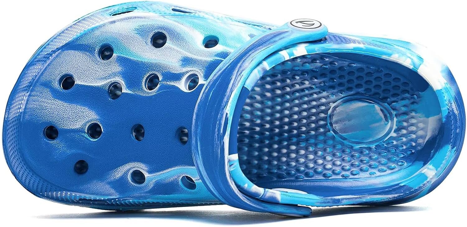 WOUEOI Kid's Tie Dye Clogs Garden Shoes Cartoon Slides Toddler Sandals Beach Slipper Girls Boys 5 Big Kid Blue/White image 3 of 6 B0D8BHG99D