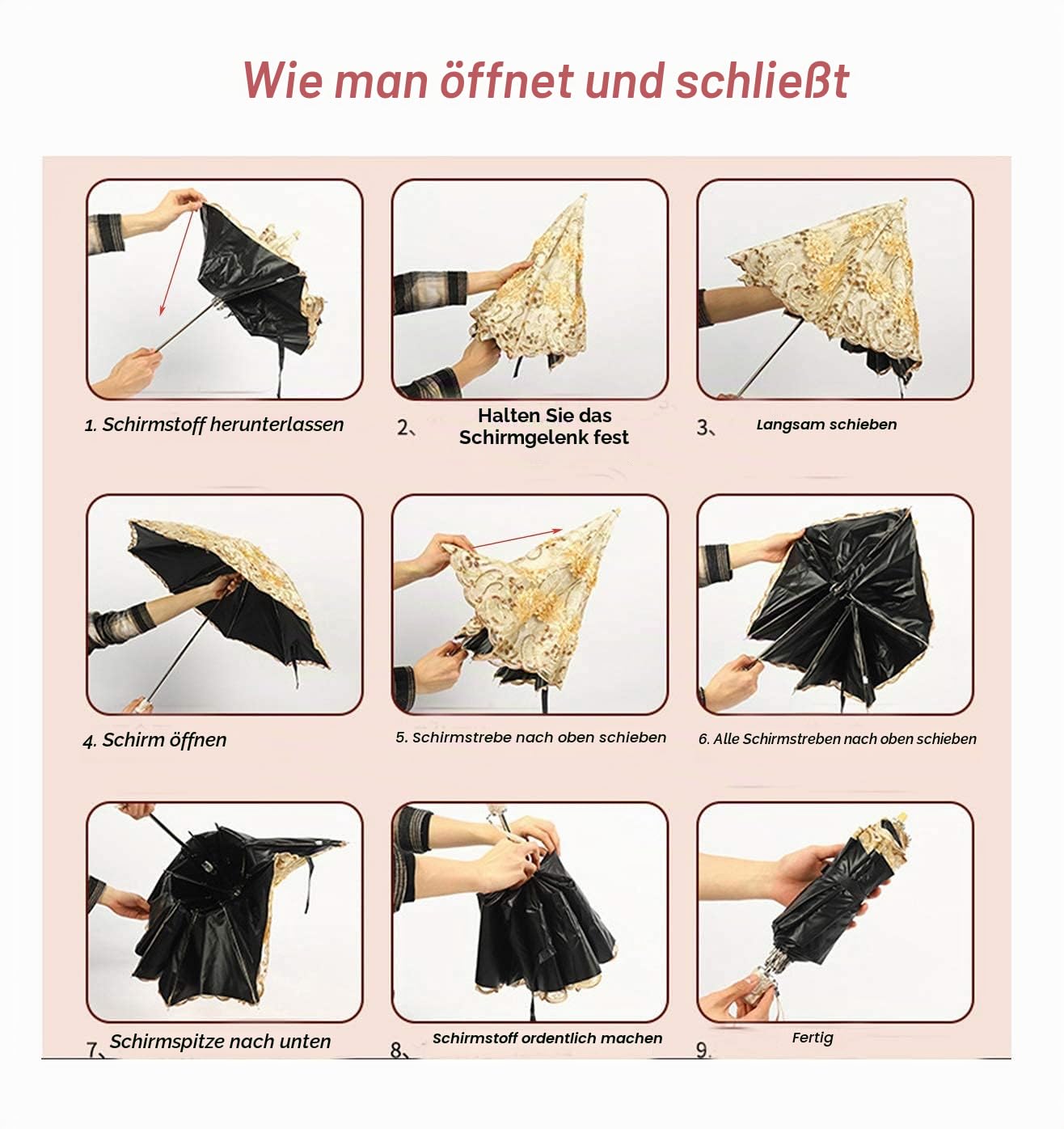 LCY Damen Spitze Sonnenschirm Regenschirm UV-Schutz Taschenschirm