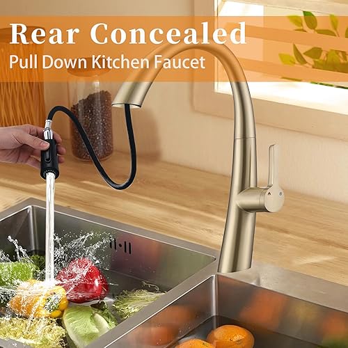 Miniatura 7 de Grifo de cocina con rociador extraíble, grifo de fregadero de cocina con boquilla de arco alto de una sola manija, grifo de cocina extraíble para el