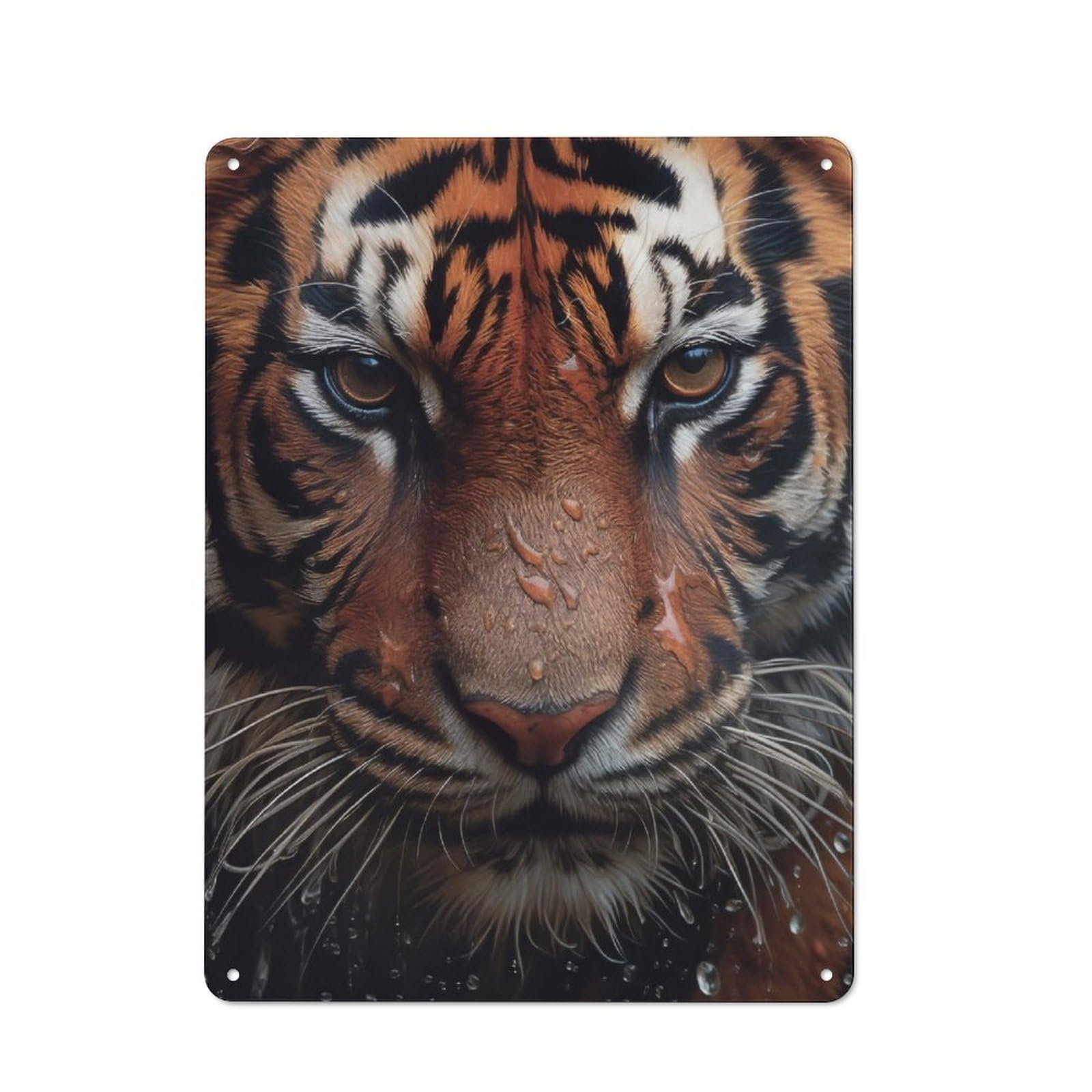 Junmoney Wet Tiger Closeup Tin Wall Plaque 40X30cm With For Workshop Wall, Suited To Makers And Diy Enthusiasts