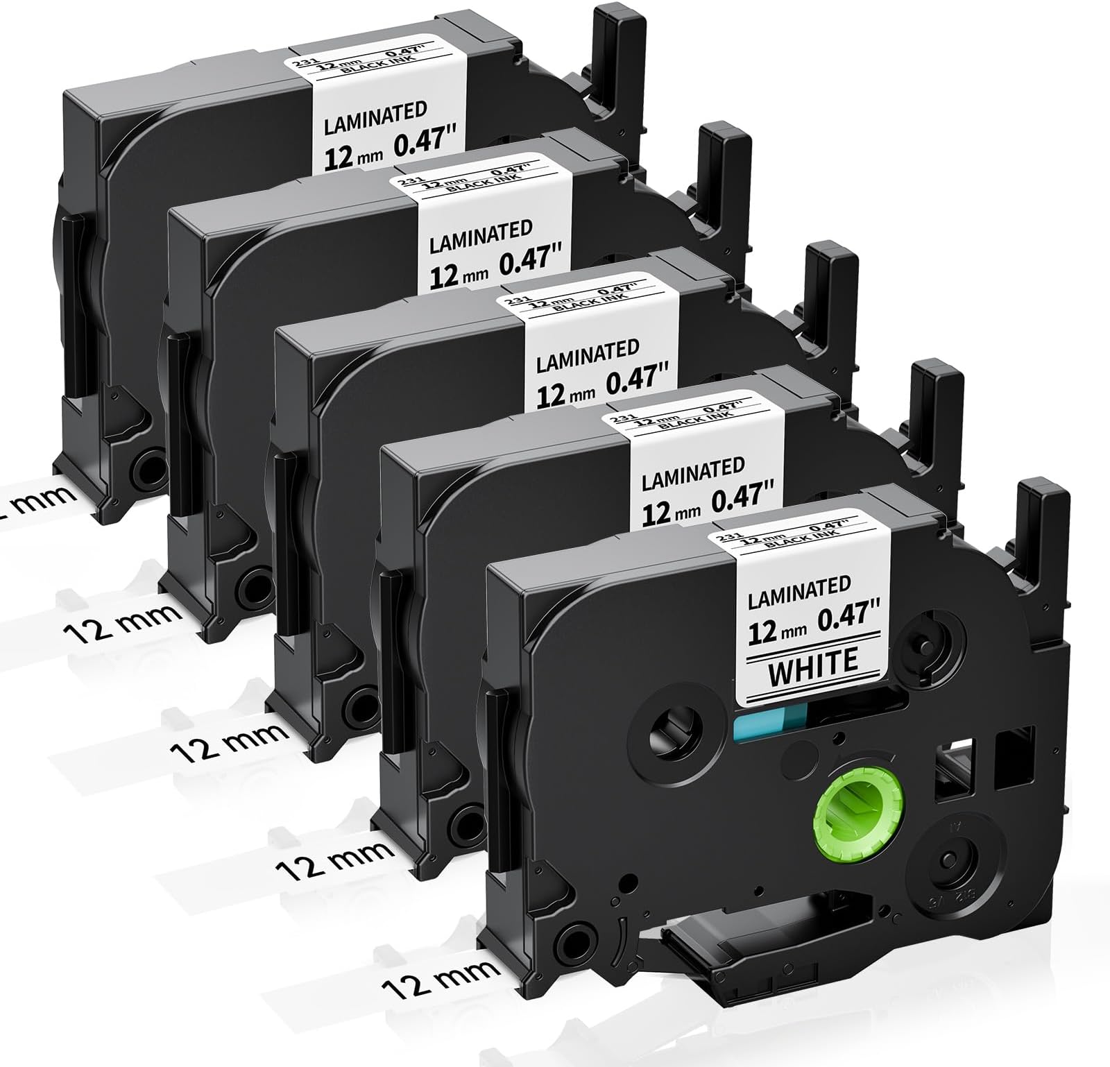 COLORWING Replace for Brother P-Touch Label Tape 12mm TZe-231 0.47" Laminated White for Brother Label Printer PT-H110 E110 H100R H100LB H101C H108 H105 D210, Black on White TZ Tape Cassette, 5-Pack
