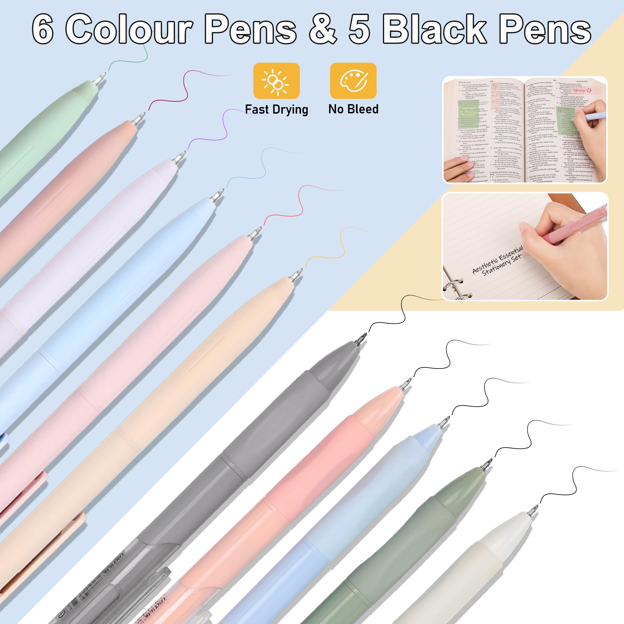 COZCLAM 32pcs Aesthetic Stationery Supplies with Blue Pen Case, 12 Pastel Highlighters, 6 Colour Pens, 5 Black Pens - Image 4