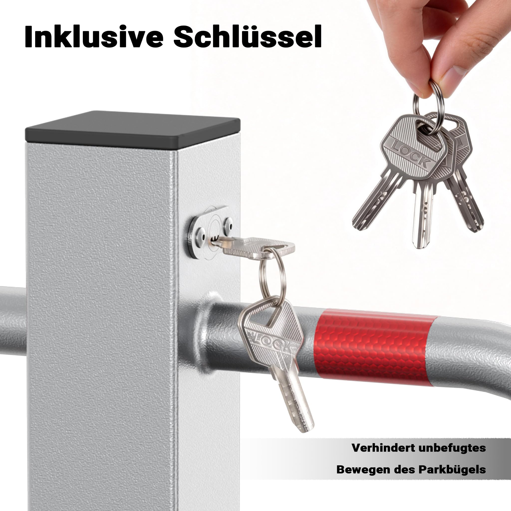 Wiltec Parkplatzbügel umklappbar 48 x 70 cm, mit Vorhängeschloss u. 3 Schlüsseln, Parkpfosten zur Sicherung des Parkplatzes, Sperrbügel aus Stahl