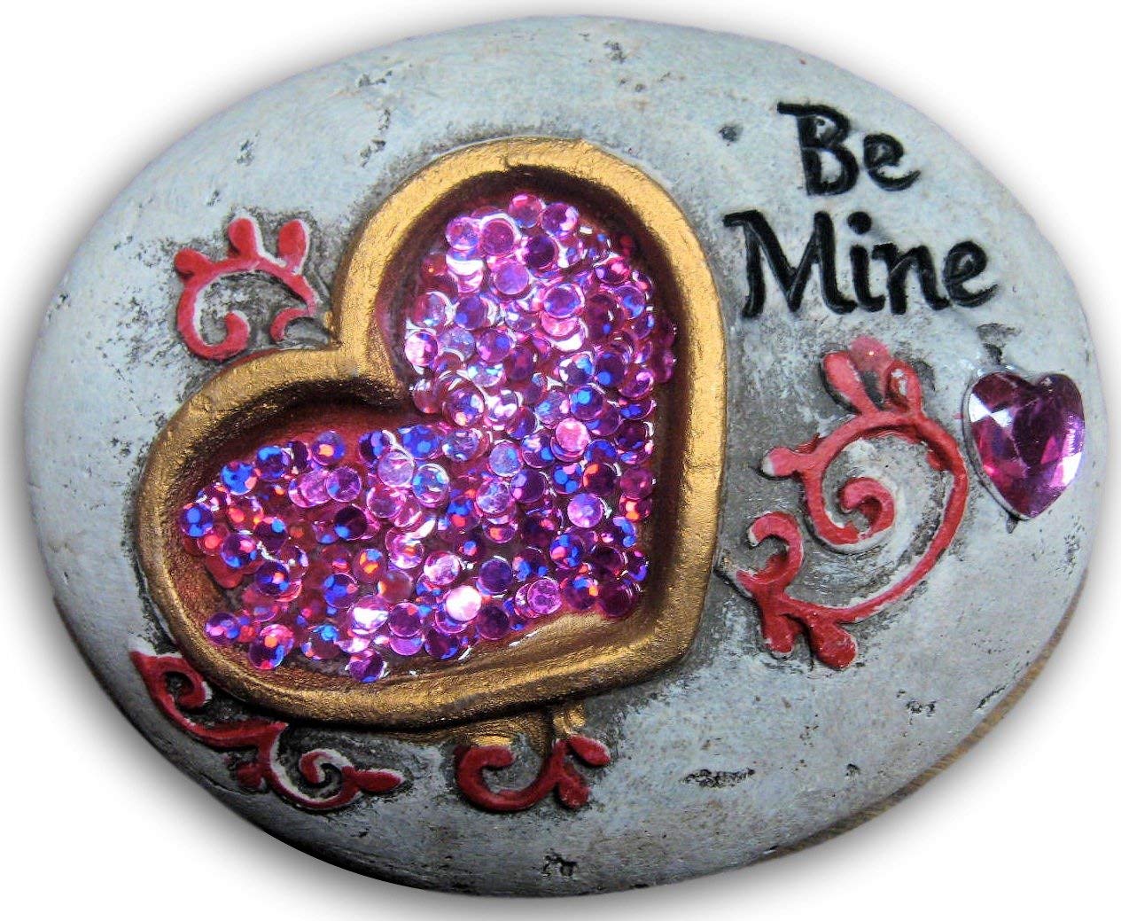 Amazon.com: Garden Valentine Hearts Themed Cement Stepping Stones With  Gemstones 1 Stone With Sayings “ Be Mine”: Home & Kitchen