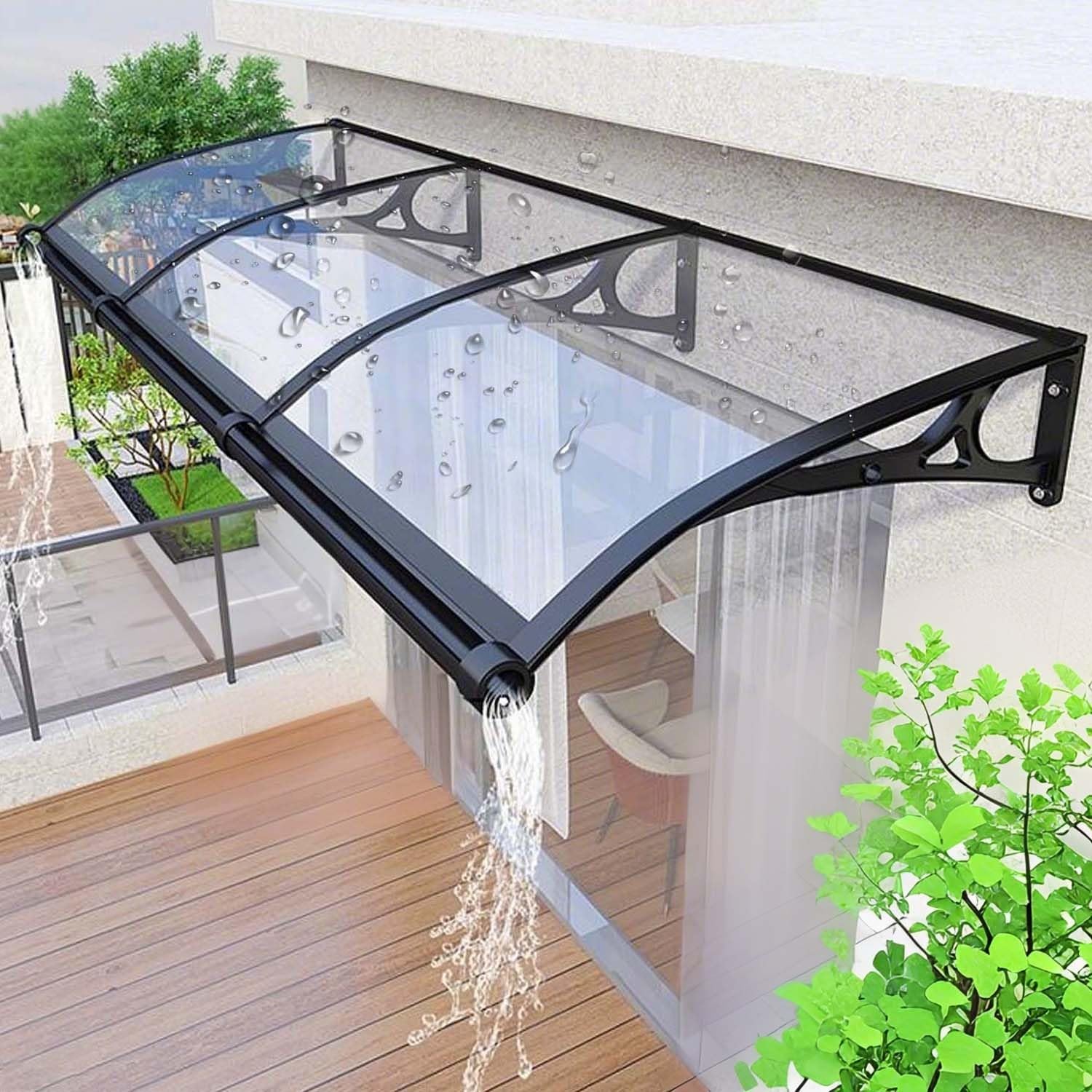 GJMSSMY Outdoor Door Canopy, Entryway Awning, Polycarbonate Roof Cover, Rain, Snow & UV Protection, Garden Shelter (Transparent, 39x67in/100x170cm)