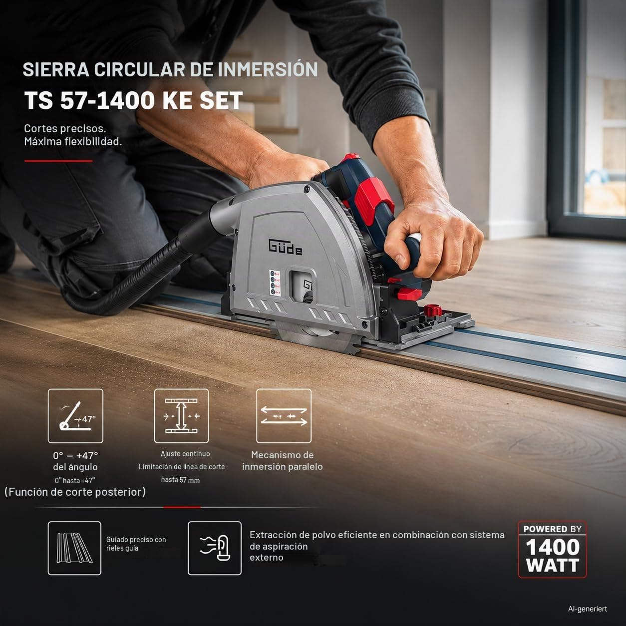 Güde 58232 TS 57-1400 KE - Sierra circular (1400 W, 230 V), color azul y rojo