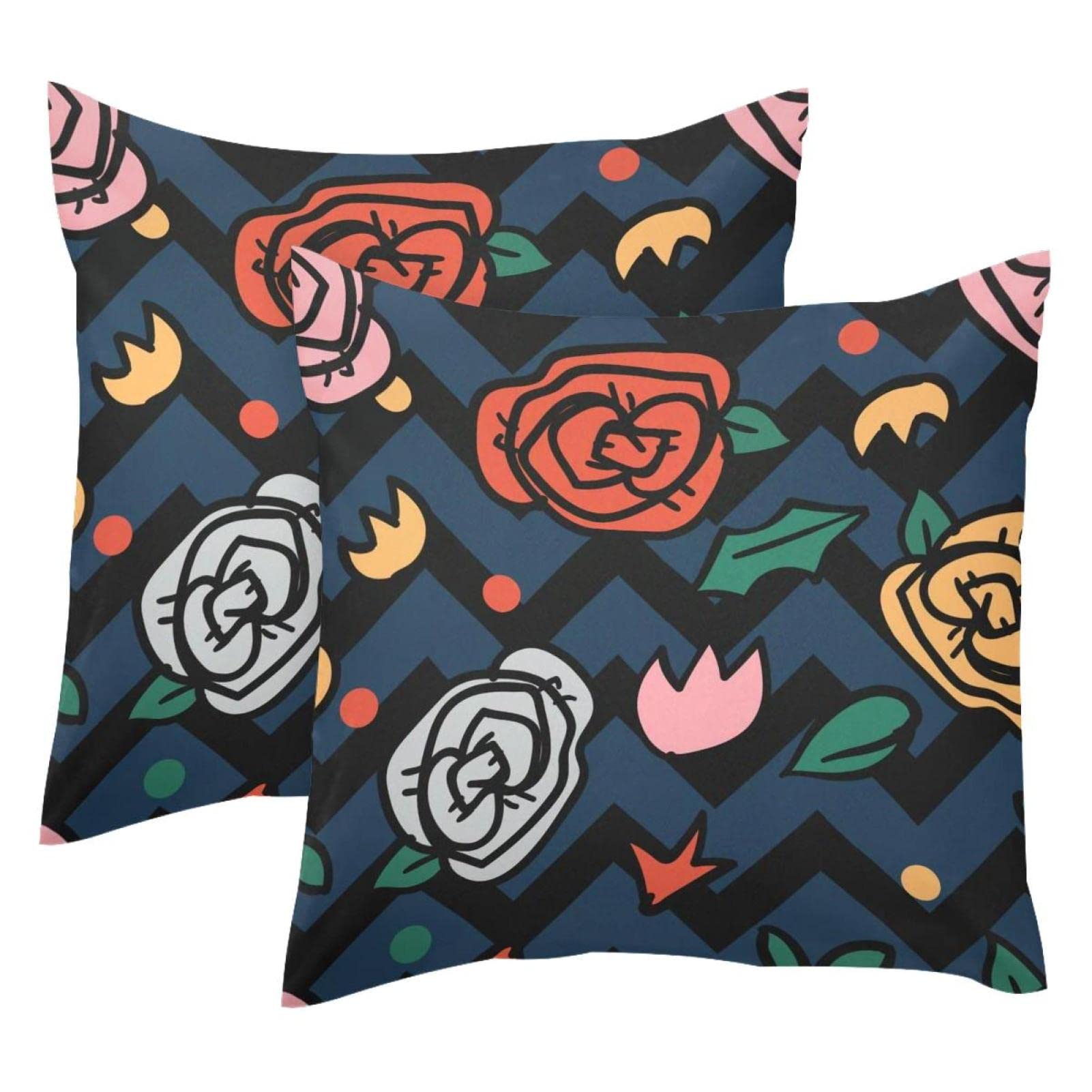 Housse coussin lombaire rectangulaire rose motif fleur sauvage et vague scandinave