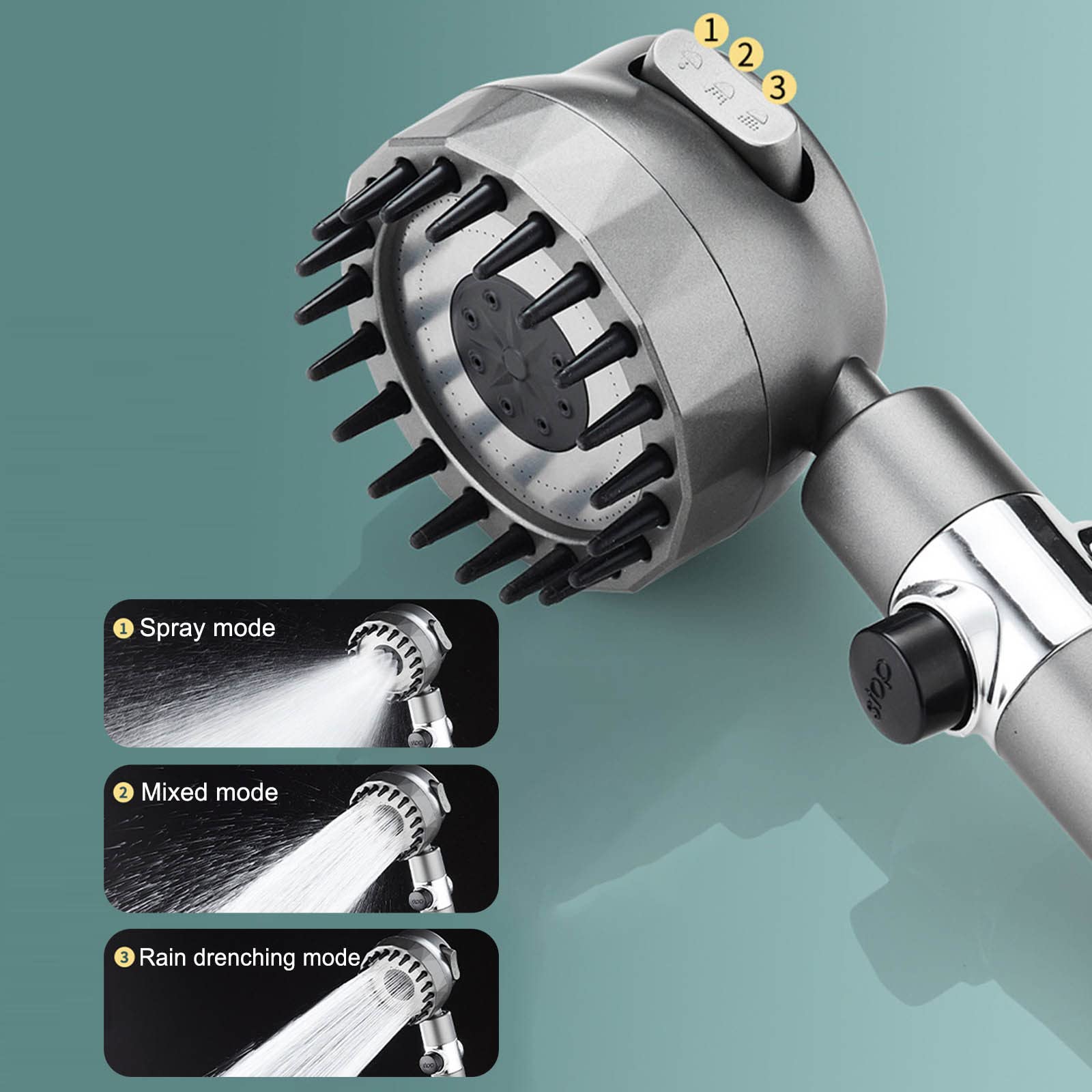 Ręczna słuchawka prysznicowa ciśnieniowa i silikonowa uniwersalna wysokociśnieniowa słuchawka prysznicowa z trzema trybami poziomowania, dysza prysznicowa do suchej skóry i włosów