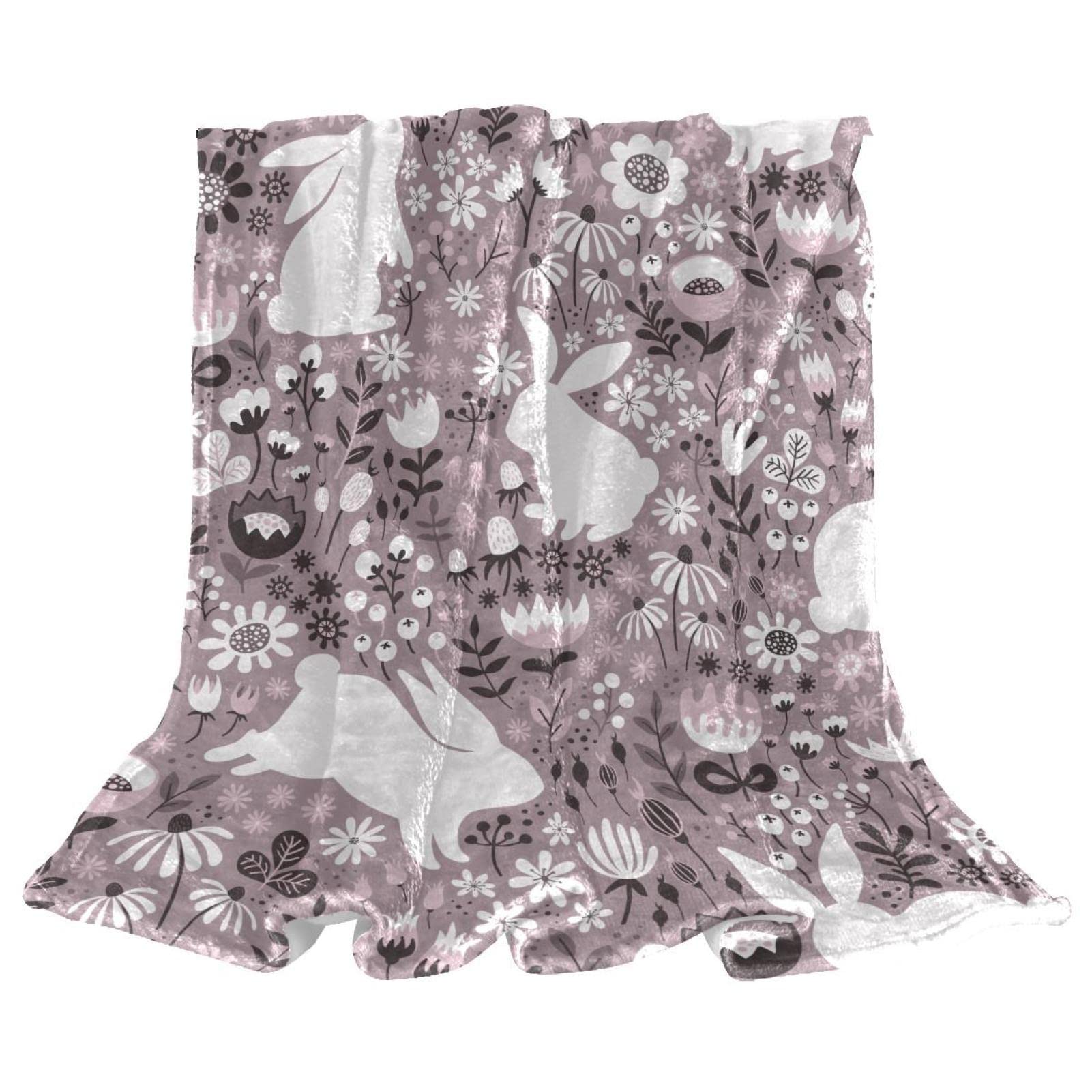 Couvre-lit confort moelleux pour lit enfant lapin et fleurs