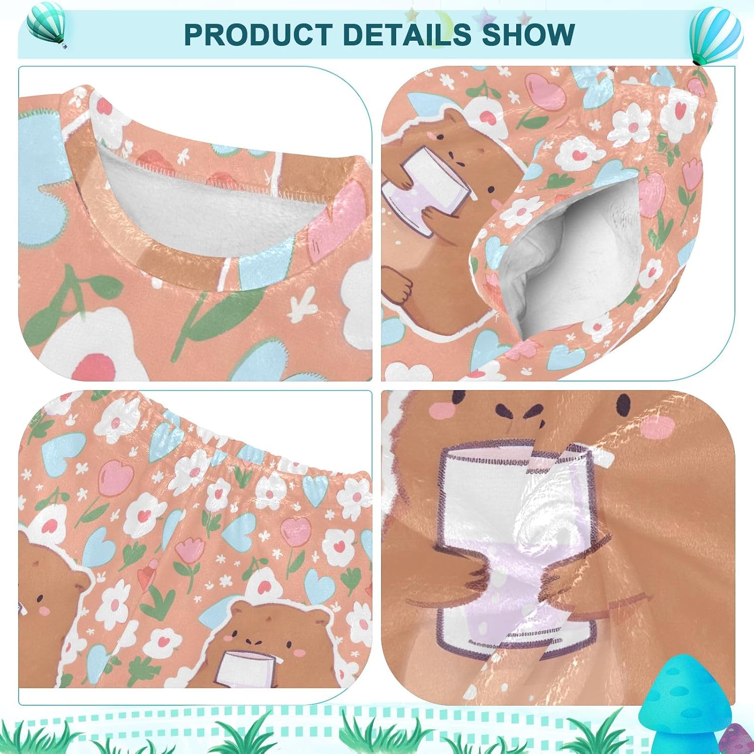 Kids Flannel Sets Bear and Flower Warm Plush Relaxed Clothing for Boys and Girls