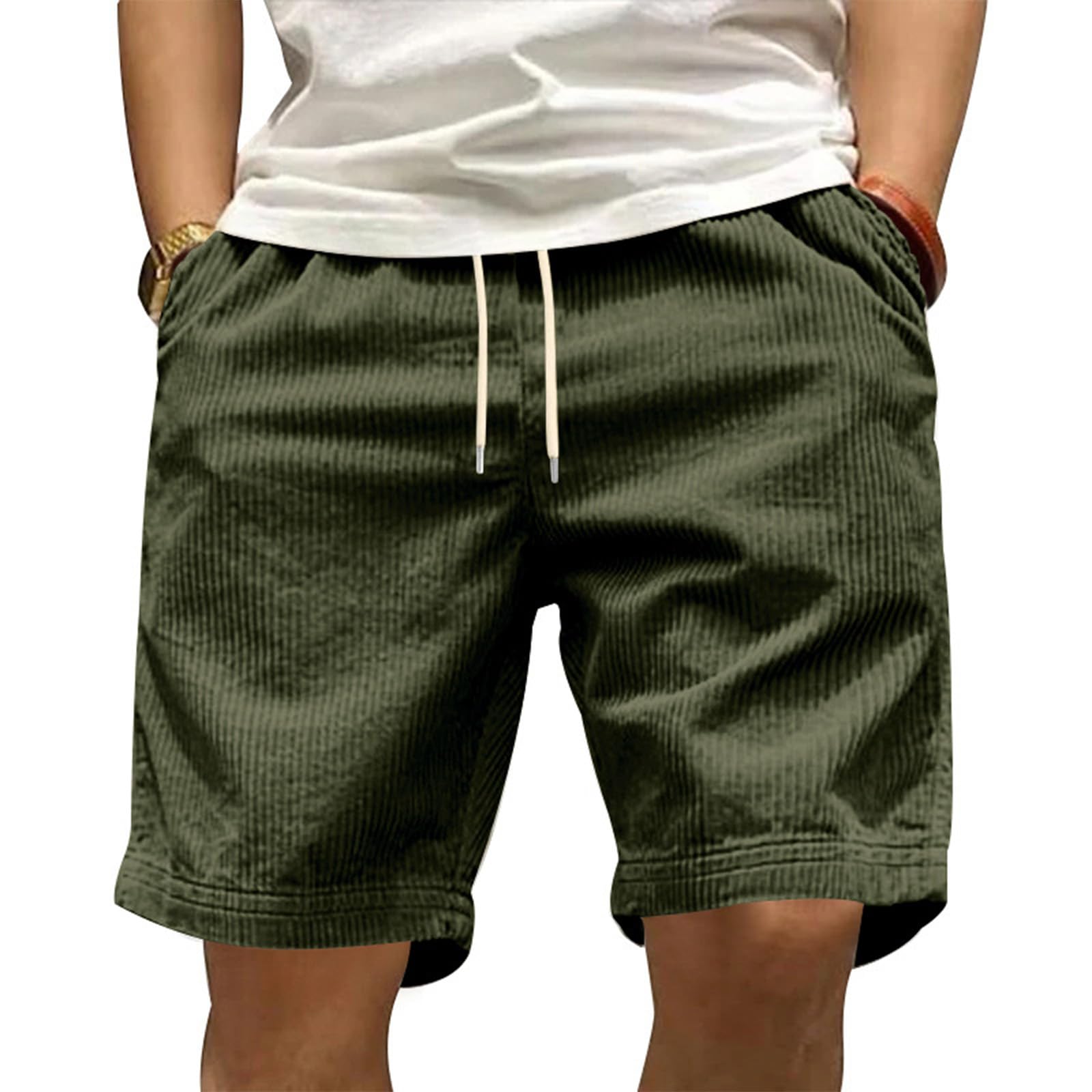 Casual Shorts for Men Solid Corduroy Lightweight Summer Casual Classic Drawstring Waisted Bermuda Shorts with Pockets