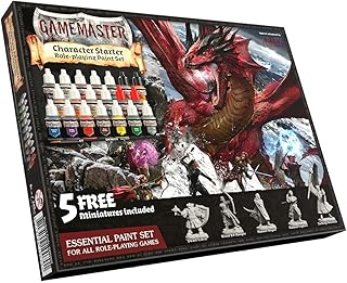 The Army Painter Gamemaster Character Starter Role-Playing Paint Set, 20 Dropper Bottles of 12ml Non Toxic Acrylic Paint with Mixing Balls, 5 Plastic Miniature Figures and 1 Starter Paint Brush