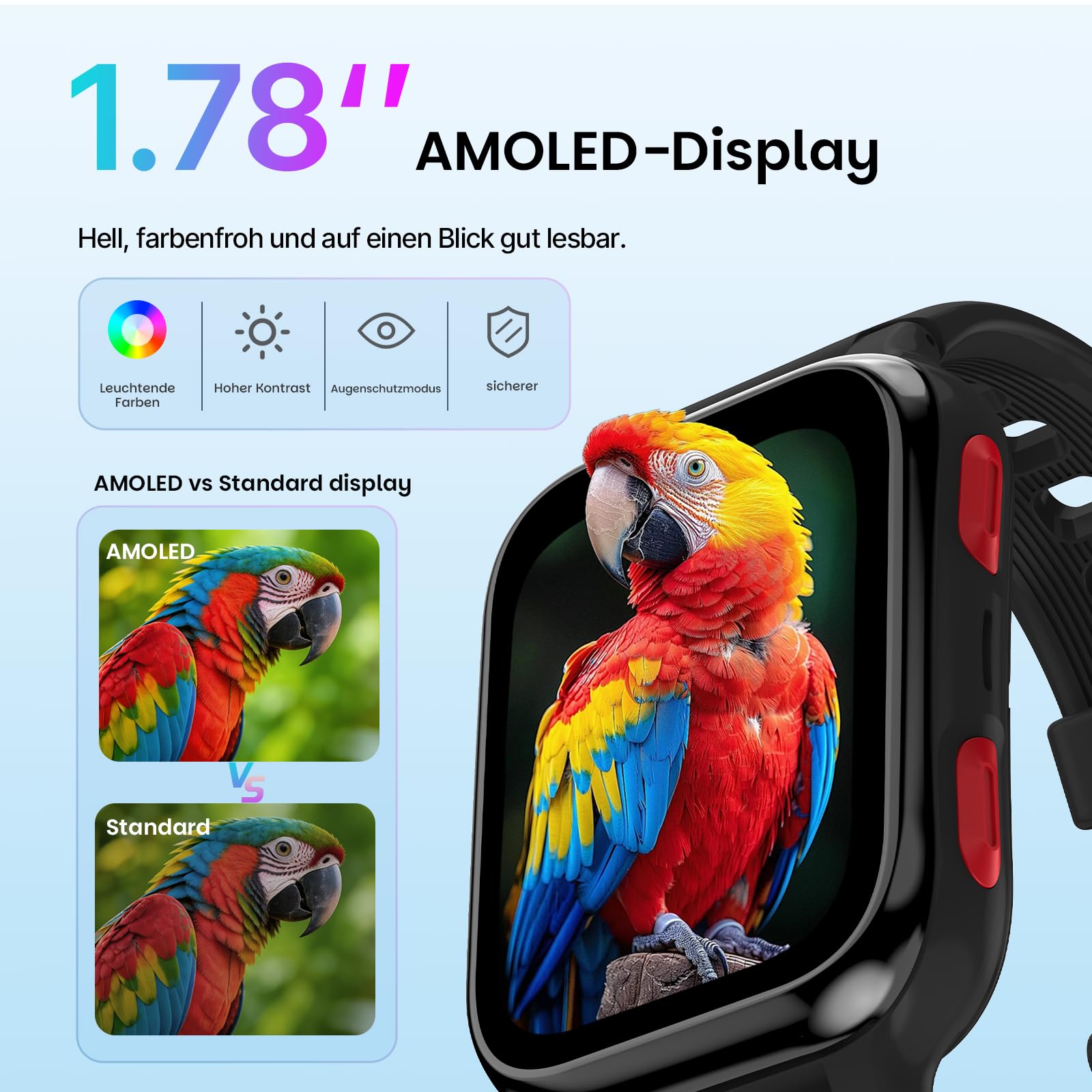 K9 4G Kids Smartwatch AI mit GPS und Telefon, AMOLED, 1,78 Zoll für Kinder mit Video,Schulmodus, wasserdichte IP68,Smartwatch Kinder ab 6 Jahren-Schwarz