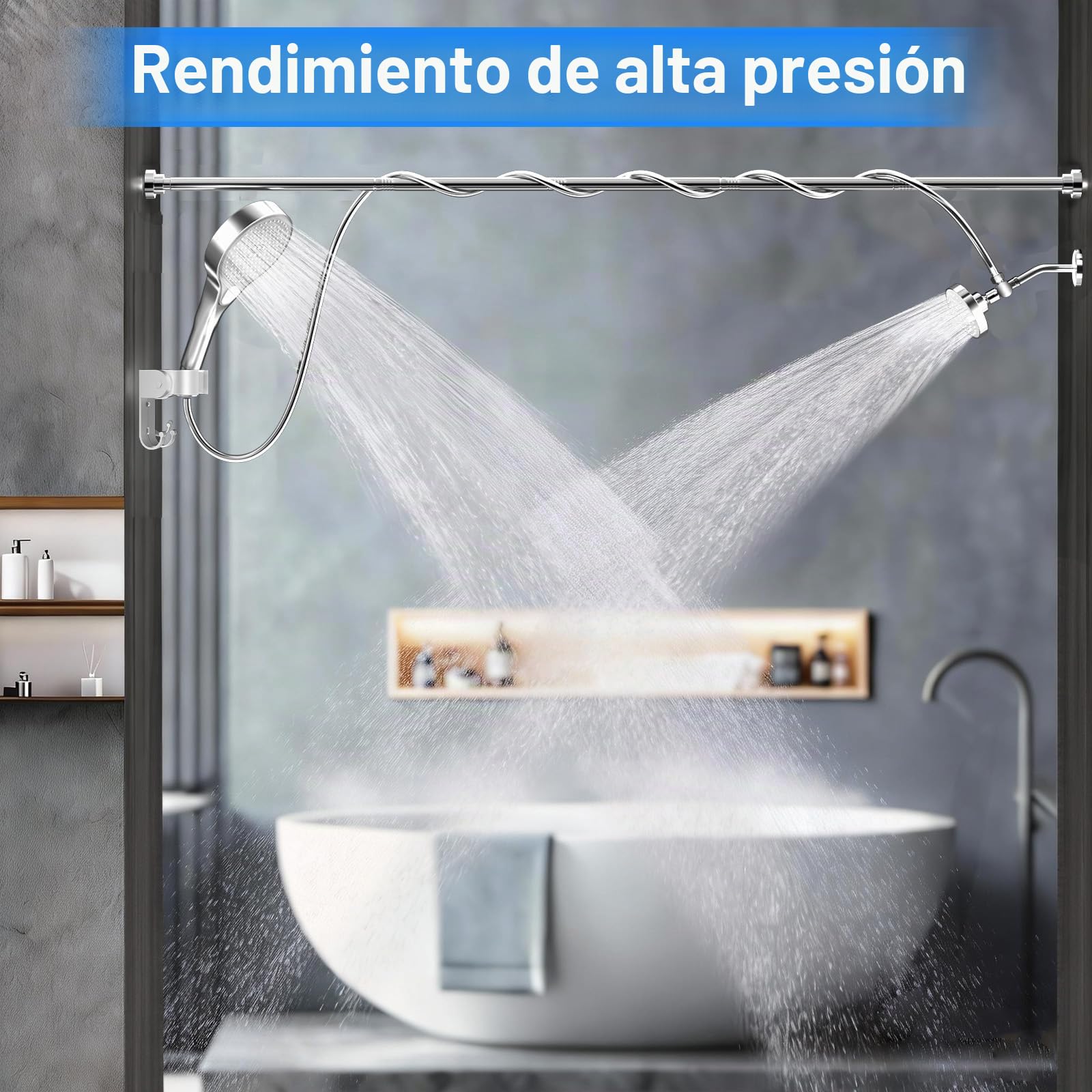 Cabezal de ducha doble con mano para parejas: cabezales de ducha dobles de alta presión para dos personas, sistema de dos cabezales de ducha ajustables con 3 ajustes de flujo para baño de 2