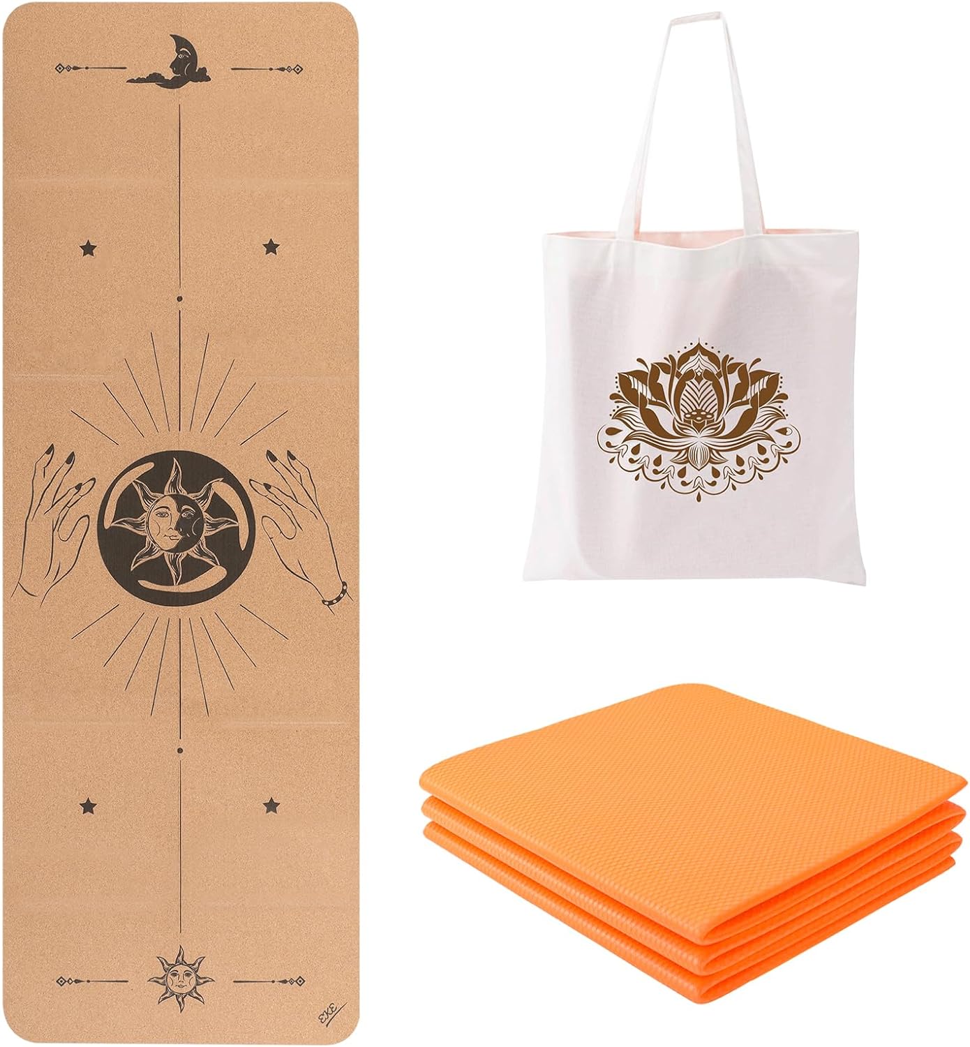 EKE Cork Folding Yoga Mat, 5mm Thickness Foldable, Lightweight and Portable, Ideal for Yoga, Pilates, Fitness, Sports, Training, Includes Canvas Carry Bag Gift