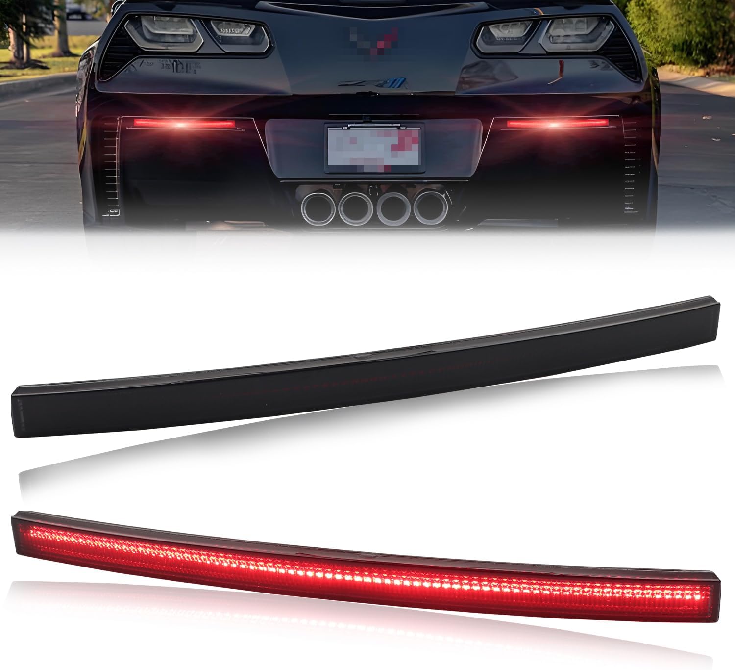 Can-bus Design Rear Bumper Reflectors Brake Tail Lights for 2014-2019 Chevy Corvette C7 Grand Sport | Stingray | Z06 | ZR1, [Newly Modern Upgrade] Smoked Len Red LED DRL Reflector Lights, 2PCS