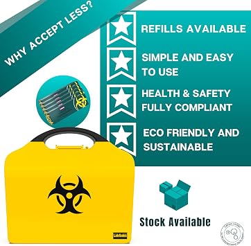 Labsales Wall Mountable Biohazard Spill Clean up kit, Body Fluid Emergency Kit for Vomit, Blood, Sick Urine and Mucus, Bright Stand Out Case Made from 100% Recycled Plastic, Case of 5 Kits