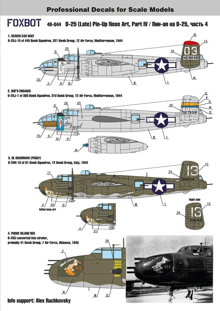 Decal for B-25G/H/J Mitchell Pin-Up Nose Art w/o Stencils Part 4 1/48 Scale Foxbot 48-044A - Model Kit