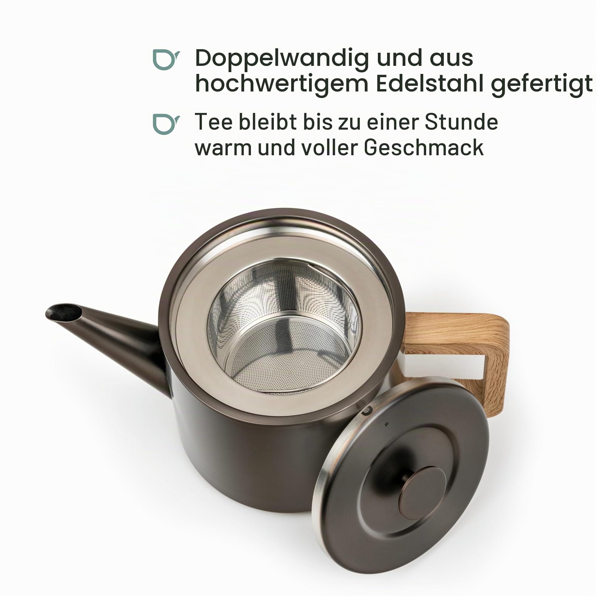 Bredemeijer kleine Edelstahl Teekanne 1.1 Liter - doppelwandige Edelstahlkanne in metallic-grau mit Teefilter- für längeren, warmen Teegenuss