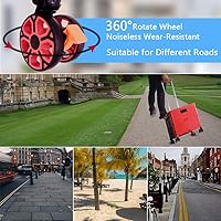 Vista 208 de FELICON SELORSS - Carrito plegable portátil con ruedas para subir escaleras y ruedas giratorias de 360°, mango telescópico, caja de plástico