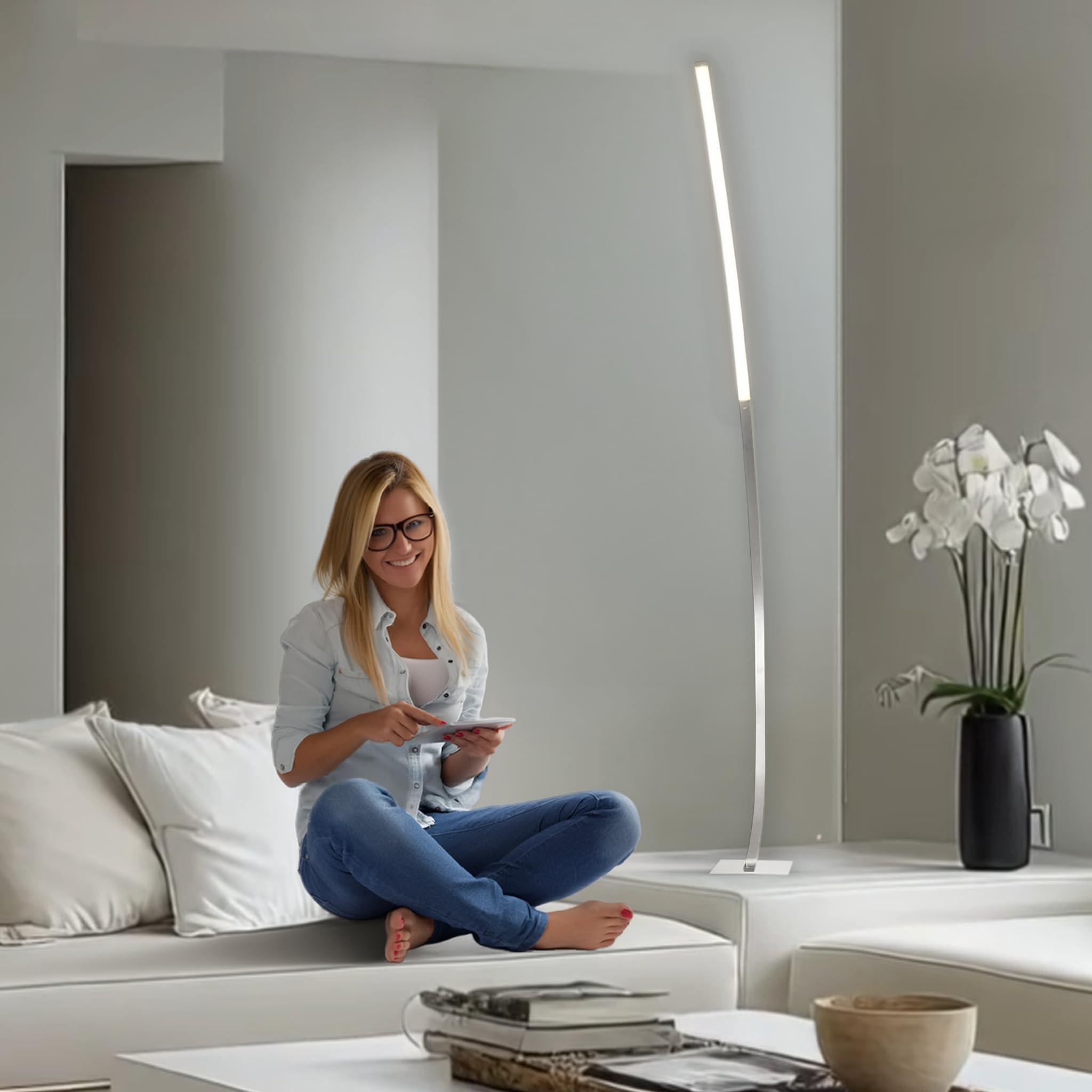 MeLiTec LED Stehleuchte ST26-1 - Nickel-Matt, Dimmbar, Warmweißes Licht 3000K, Hochwertige Farbwiedergabe Ra > 90, Moderne Design-Lampe mit 1100 Lumen für Wohnräume