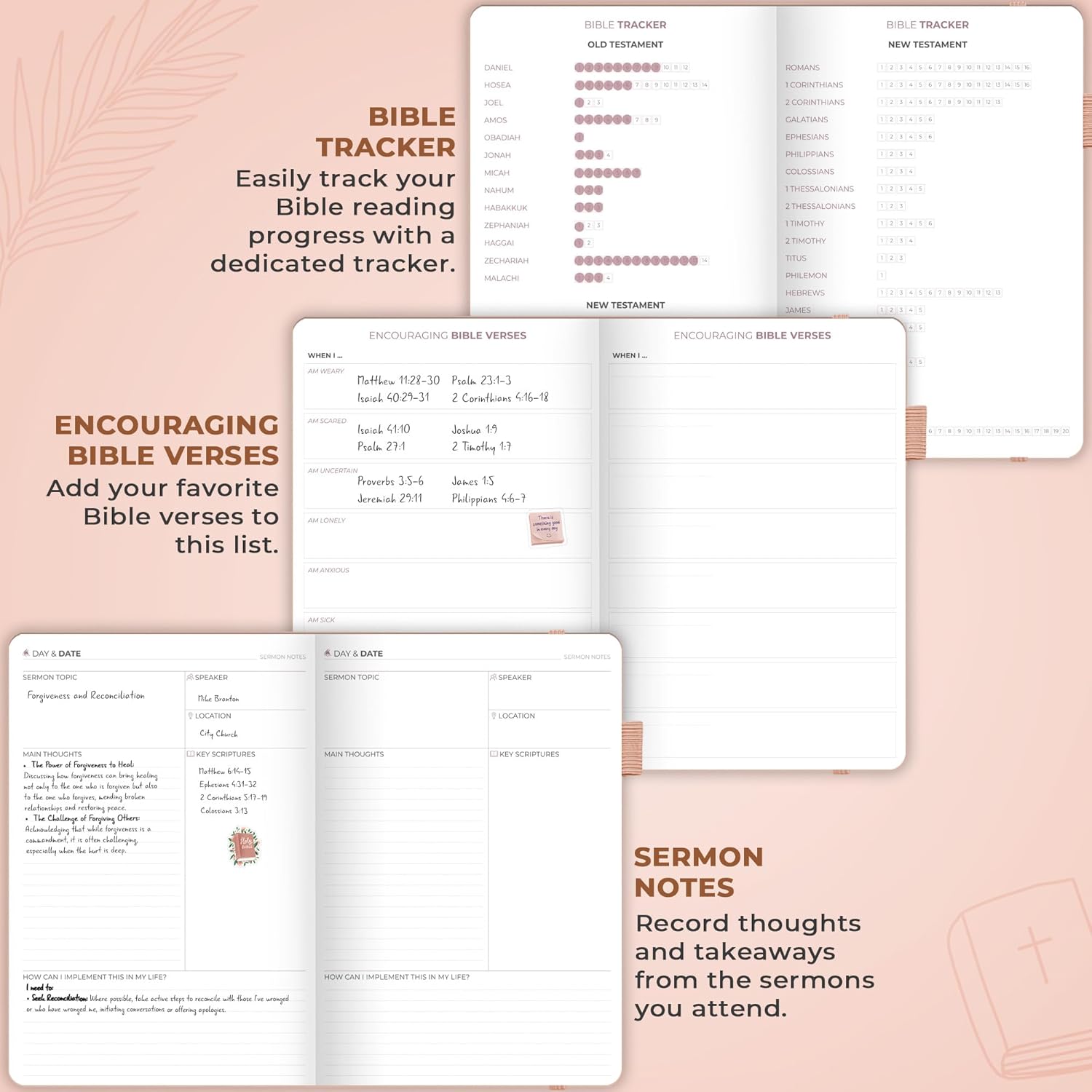 Clever Fox Christian Hourly Weekly Planner – Goal Setting Planner with Time Slots, Monthly Budget, Sermon Notes, Bible Reading Tracker (Rose Gold)