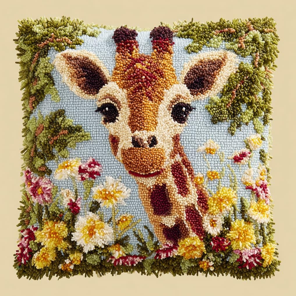 AxiangziK Latch Hook Pillow Making Kit 43x43cm,Giraffe