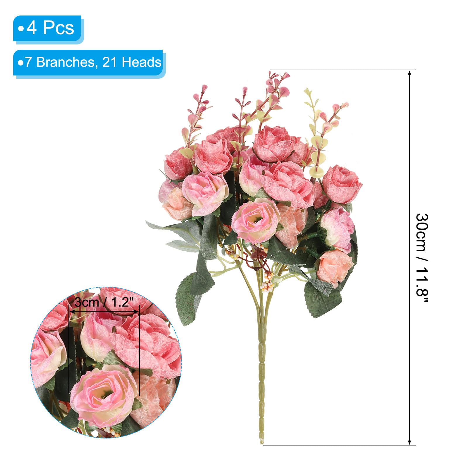 PATIKIL 7 Branch 21 Heads Artificial Silk Mini Rose with Stem - Image 2