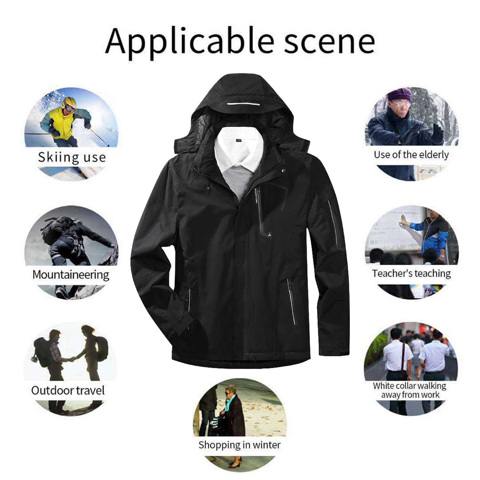 Generisch Chubasquero ligero para mujer Charging Soild Hat Chaquetas Senderismo Calefacción con Área Desmontable Chaquetas de Terciopelo Calefacción USB Cálido 3 Color a Prueba de Viento