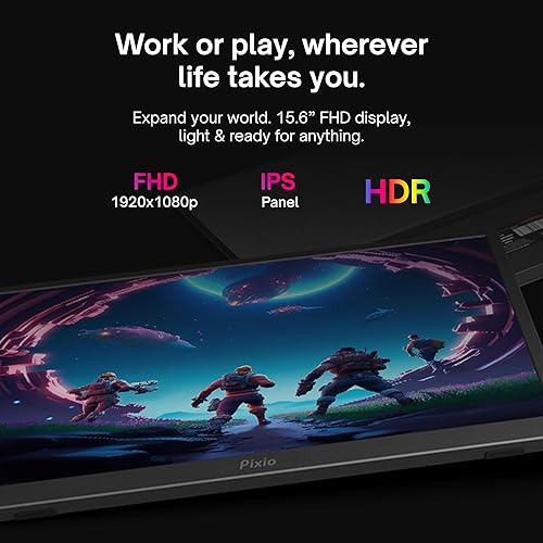 Miniatura 2 de Pixio PX160 Monitor portátil de 15.6 pulgadas FHD 1080p 60Hz IPS HDR con soporte de cubierta de pantalla USB-C HDMI pantalla para computadora