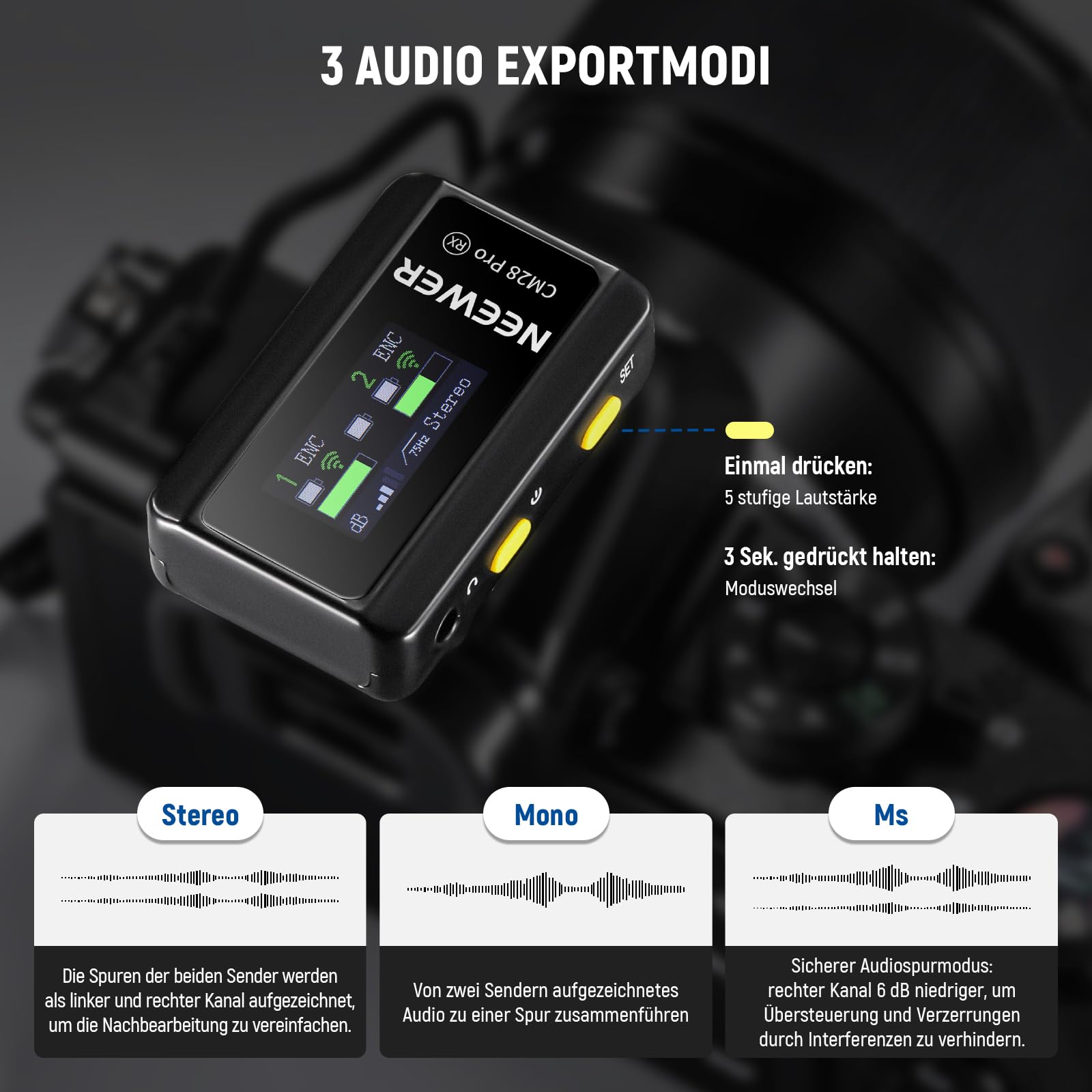 NEEWER CM28 PRO drahtloses Lavalier Mikrofon + Ladecase, Geräuschunterdrückung, 9 Stunden Aufnahmezeit, 4GB Speicher, Mini Ansteckmikrofon, kompatibel mit USB C iPhone iPad Android Kameras PCs Laptops