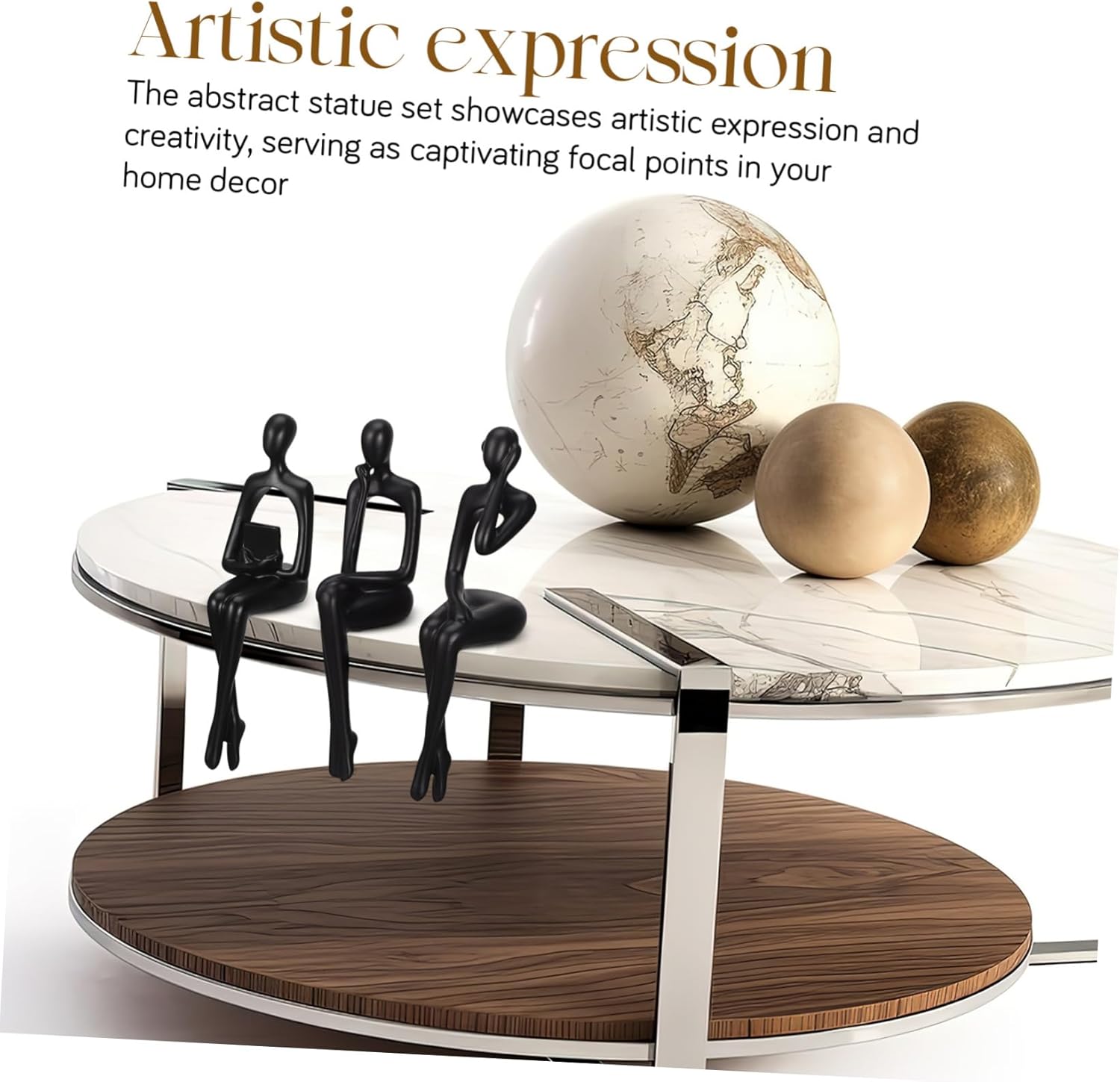 3Pcs Modern Abstract Resin Sculpture Elegant Sitting Thinker Figurines for Home Decor Unique Desktop Art for Living Room Office and Bookshelf