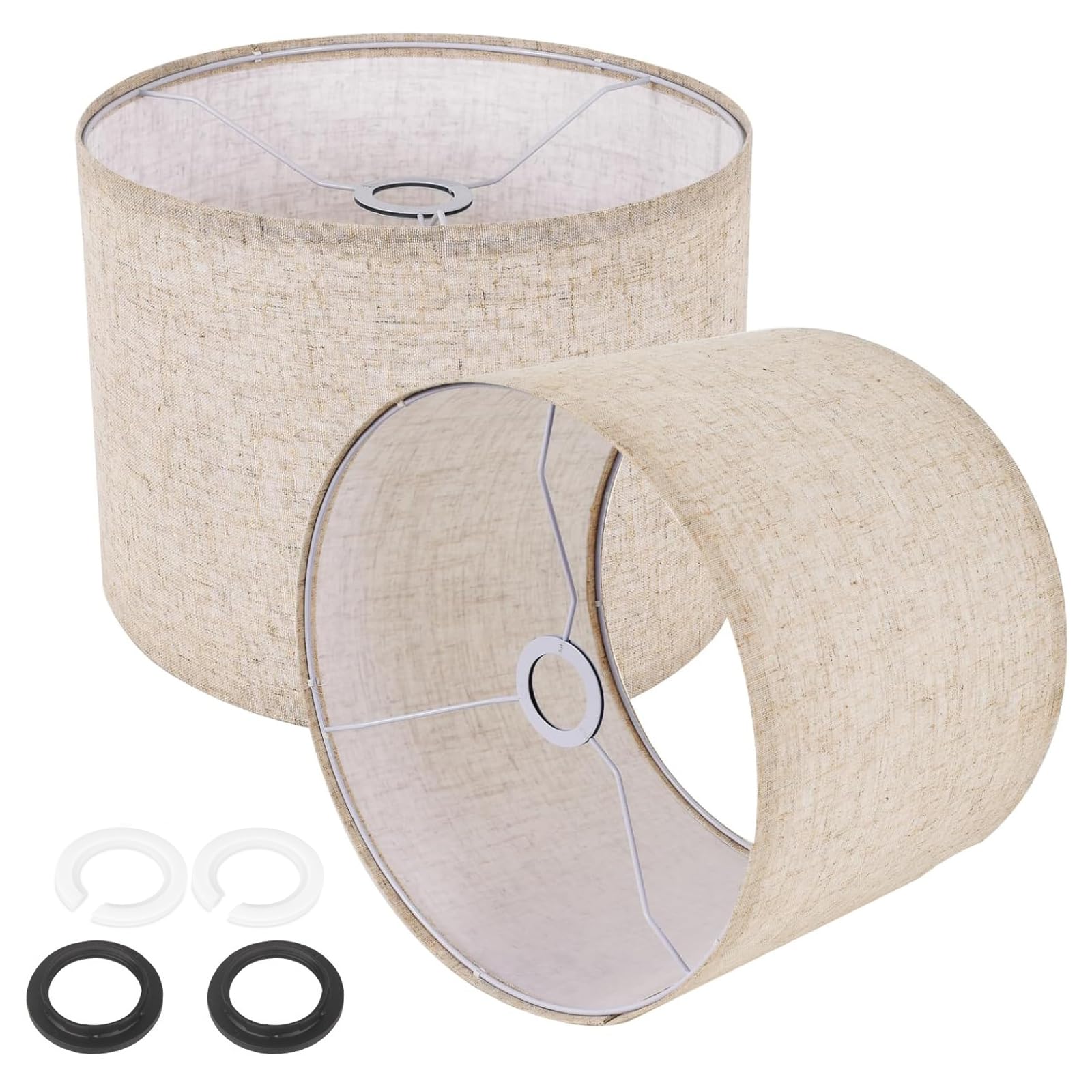 Lampenschirm Stoff Beige mit Adapter E27 auf E14, Mittlerer Trommel Lampenschirm Leinen für Tischlampe, Stehlampe, Wandlampe, Nachttischlampe, 28x22.5cm(2 Pack)