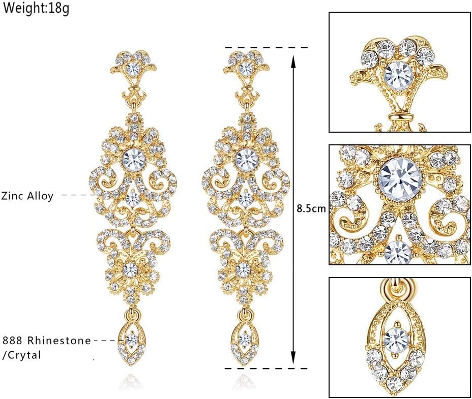 mecresh Gold/Silver Rhinestone Chandelier Wedding Bridal Dangle Earrings - Image 4