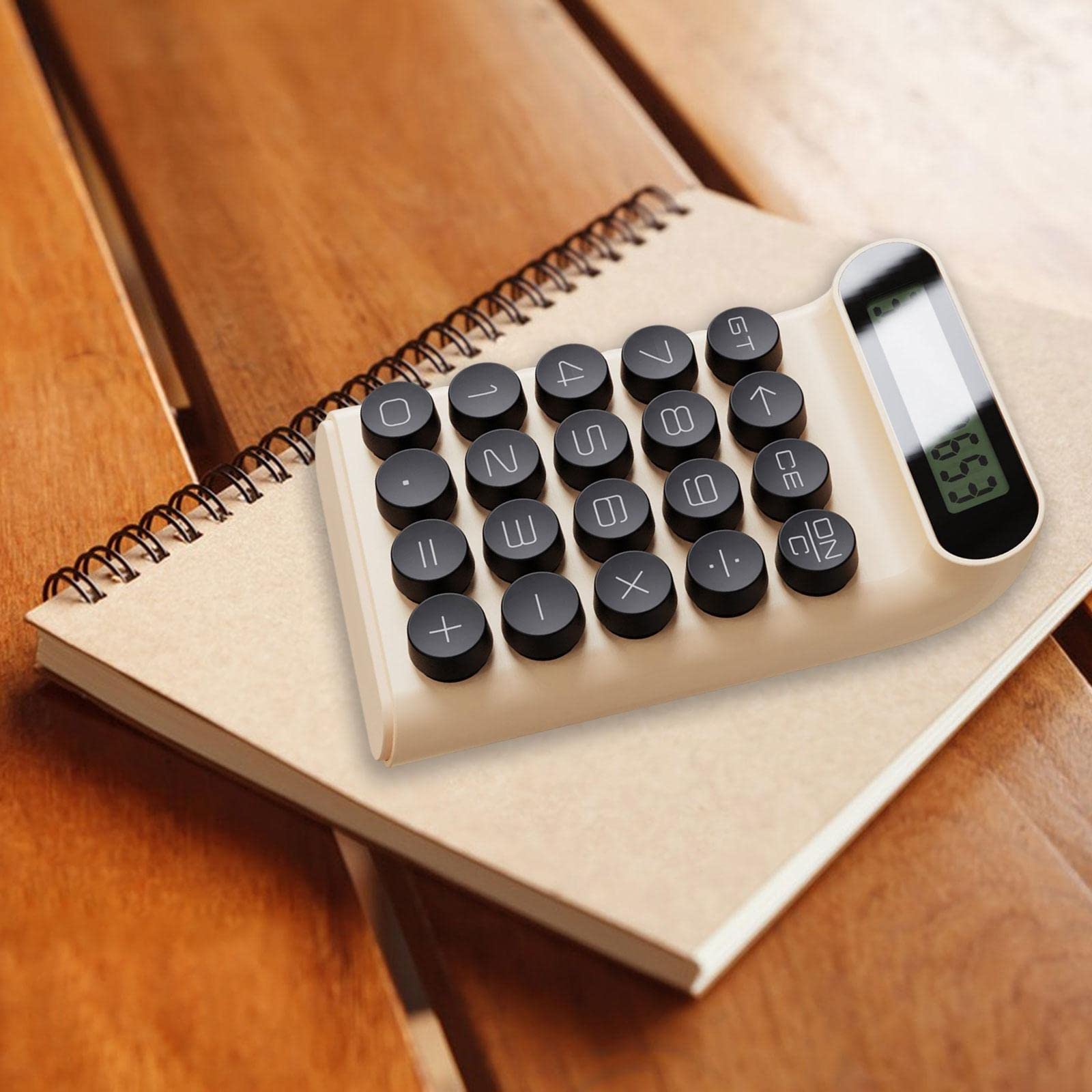 Calculatrice à Commutateur Mécanique avec Écran Incliné Dix Chiffres Clavier Rétro Rond Matériaux PP Durables Arrêt Automatique Adaptée Aux Étudia, couleur crème