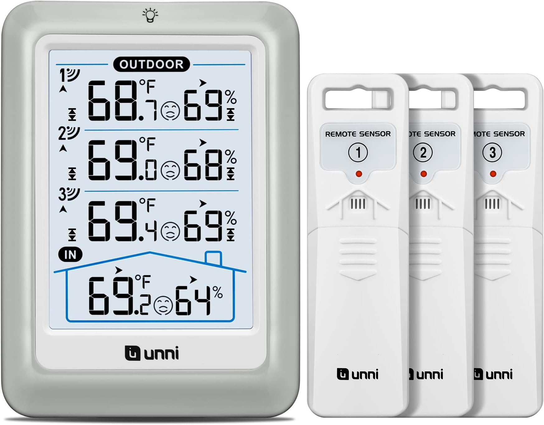 Indoor Outdoor Thermometer Wireless, 4.5 Inch Display Digital Hygrometer Thermometer Temperature Humidity Monitor with 330ft Range Sensor and Adjustable Backlight