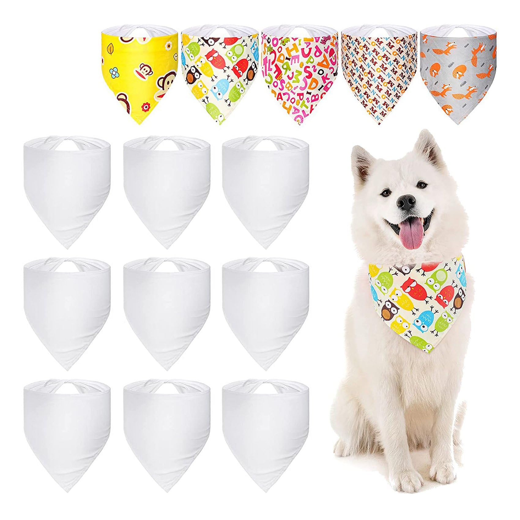 120 Pièces Sublimation Blanc Pet Bandana Transfert de Chaleur Lavable Bricolage Triangle Chien Écharpe Bavoirs Foulard pour Chiens Chiot