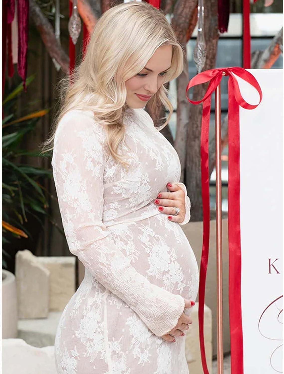 Cichic White Lace Ruffle Mermaid Elegant Maternity Maxi Dress