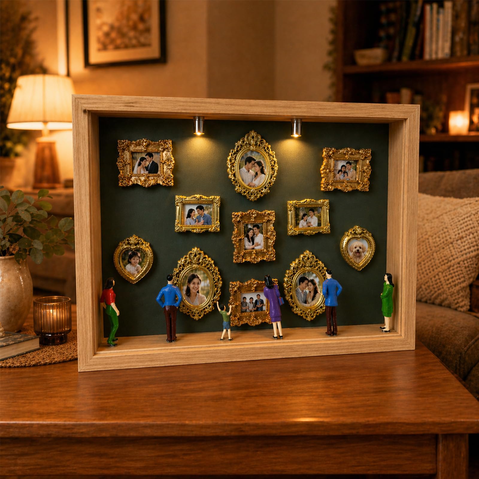 DIY Mini Museum Silhouette Box, DIY Mini Museum Bilderrahmen, Mini Bilderrahmen Vintage, Set mit 11 Mini Goldene Rahmen & 6 Zufällig Figuren, Für Jahrestag, Hochzeit, Heimdekoration