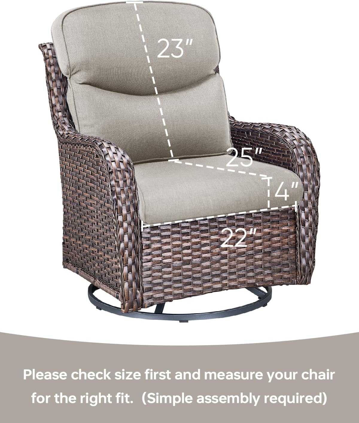 Pop 22x25/22x24 Outdoor Replacement Cushion - 1 Set High Back Deep Seat Patio Furniture Cushions for Rattan Dining Swivel Rocking Chairs Rattan Loveseat Couch Sectional Sofa - Beige/Smile