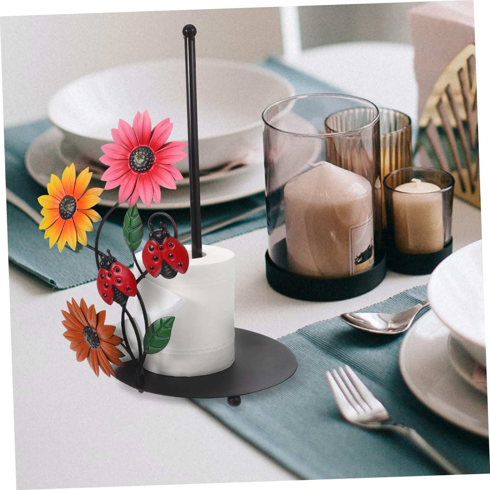 UKCOCO Portarotolo da Cucina Supporto da Tavolo in Ferro a Forma di Girasole Base Stabile, Decorazione Elegante per Casa e Soggiorno