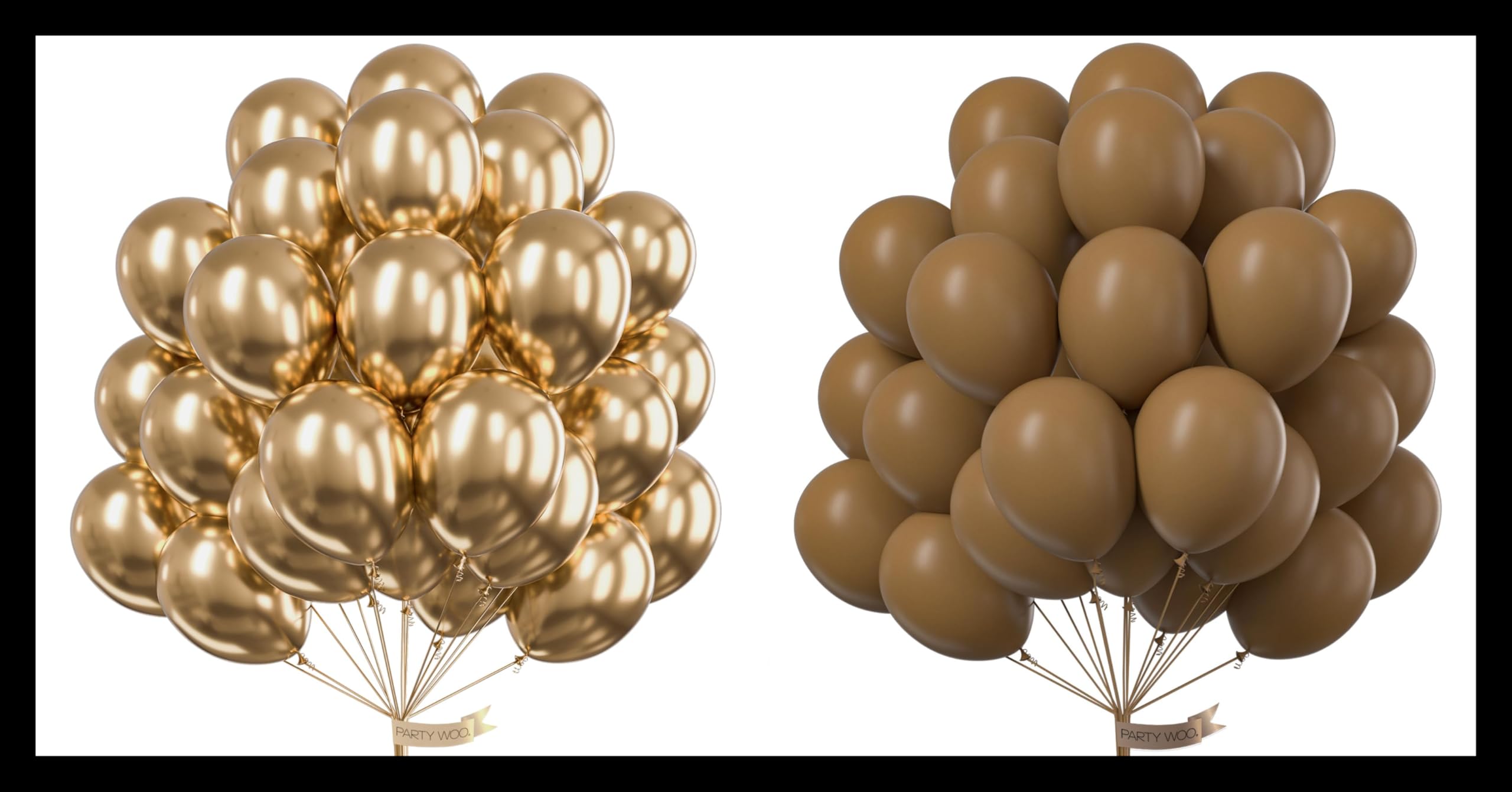 PartyWoo Metallic Chrome Gold Balloons 100 pcs and PartyWoo Coffee Brown Balloons 100 pcs