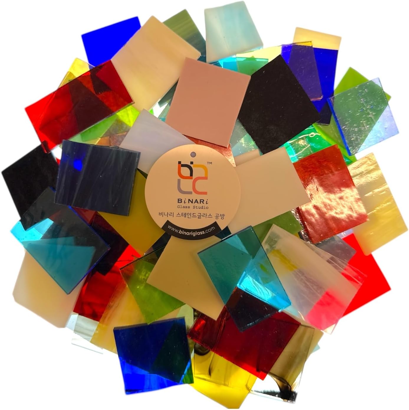 BiNARi | 1.5 LB Fusible Glass Scraps Pieces - Assorted Color COE 96 System 96 Variety Glass Shards for Fusing, Mosaics & Kiln Art