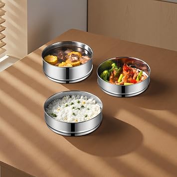 Steamer Insert Pan, 3-Tier Stackable Stainless Steel Pot-in-Pot Baking Pan Steaming Pan with Sling Handle