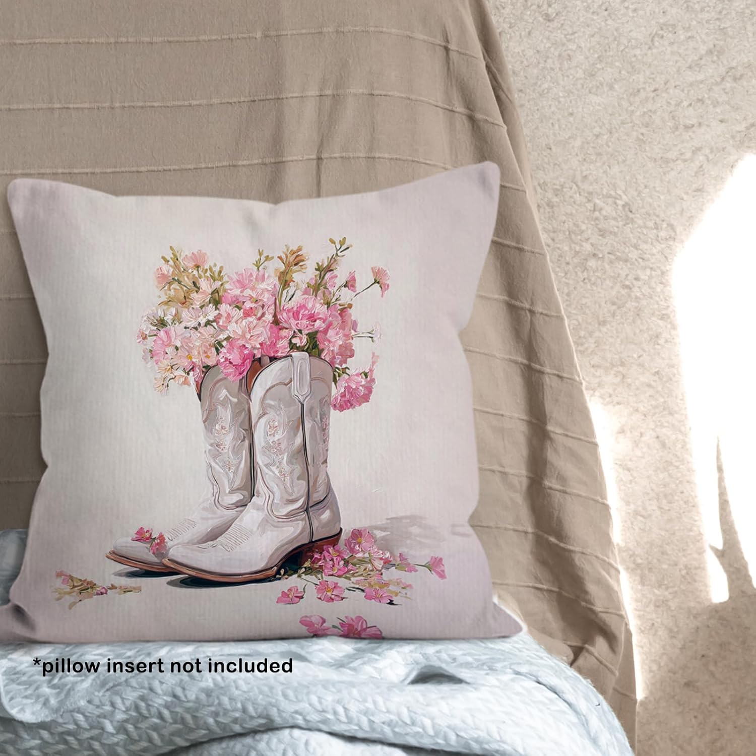 Western Cowgirl Boots Pink Floral Throw Pillow Covers 18x18, Preppy Decor Pillow Cases Gifts for Teen Girl Bedroom Living Room, Aesthetic Flower Decorative Pillowcases for Couch Bed Sofa - Image 6