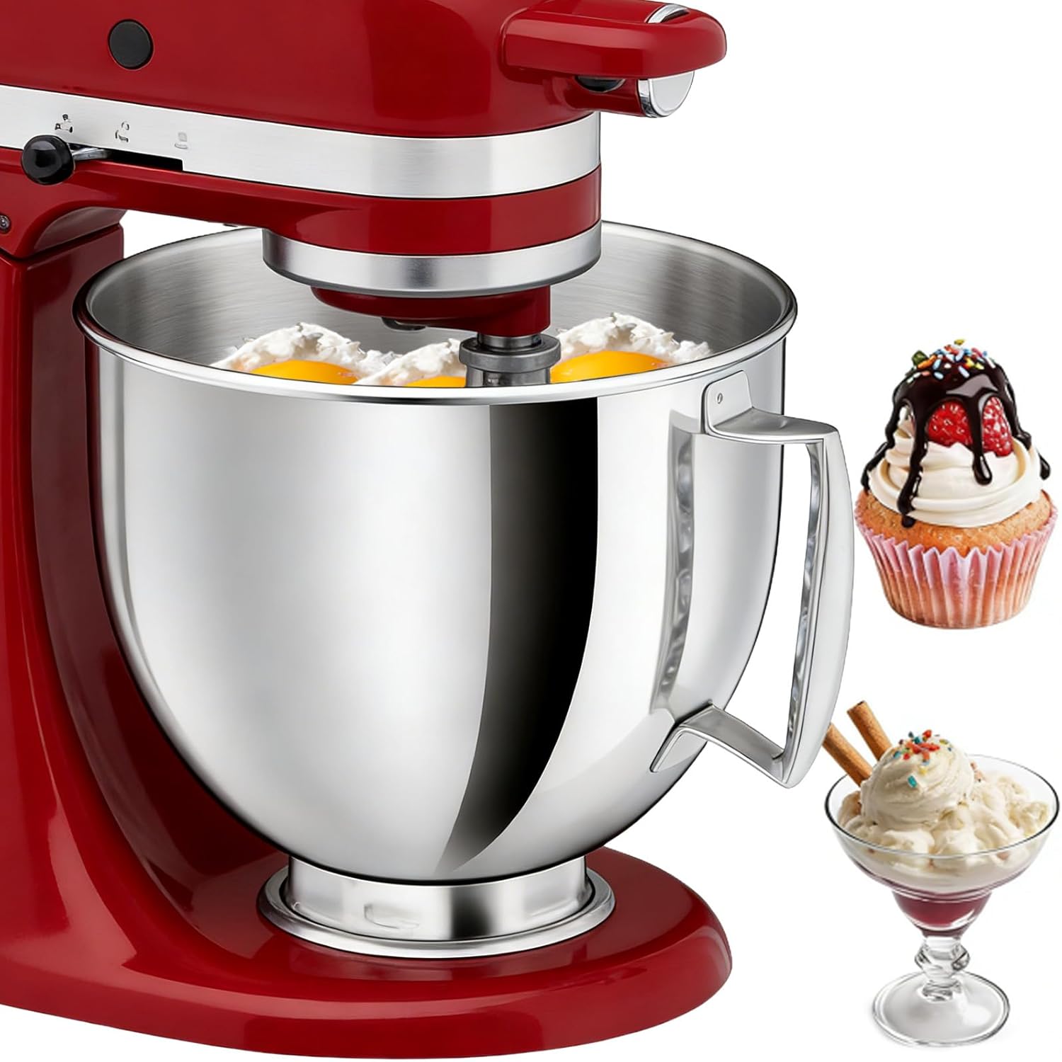 5QT Stainless Steel Mixer Bowl Compatible with KitchenAid Bowls for Mixer, Artisan&Classic Series 4.5-5QT Tilt-Head Mixers, Kitchen Gadgets Mixer Bowl with Handle,Metal Bowl for Kitchen Mixing Bowl