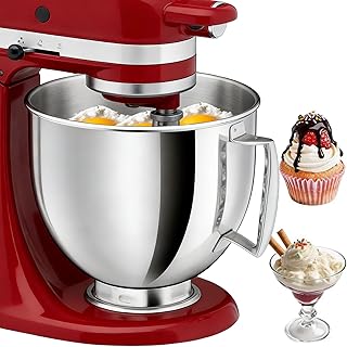 5QT Stainless Steel Mixer Bowl Compatible with KitchenAid Bowls for Mixer, Artisan&Classic Series 4.5-5QT Tilt-Head Mixers, Kitchen Gadgets Mixer Bowl with Handle,Metal Bowl for Kitchen Mixing Bowl